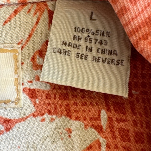 Island Republic Men’s‎ L Shirt Coral Hawaiian 100% Silk Leaf Pattern Tropical - Picture 7 of 8
